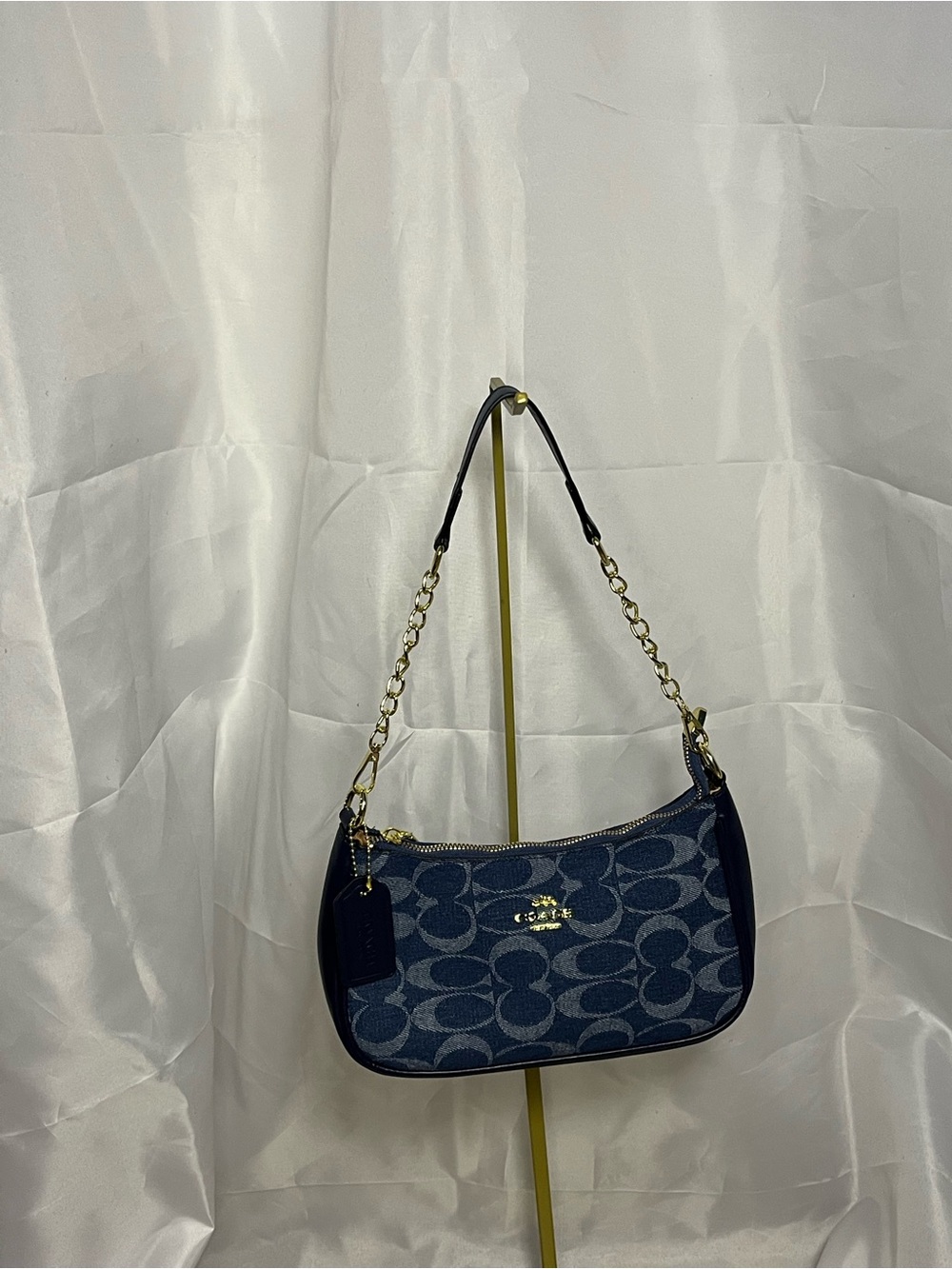 Coach Denim Signature Mini Shoulder Bag with Gold Hardware